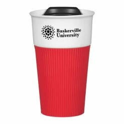 13 Oz. Ceramic Tumbler With Silicone Sleeve -Pro Golf Store 7152 WHTRED Silkscreen 87105.1676731404