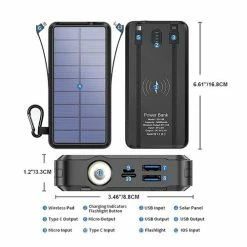 20,000 MAh Solar Wireless Charging Bank With Flashlight -Pro Golf Store HGRL2620 2 78653.1674492096