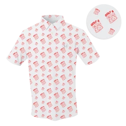 SwingJuice Short Sleeve Men's Performance Polo Golf & Pizza -Pro Golf Store swingjuice golf pizza performance polo white close up 4071ab0f 5971 4ac0 b231 40ed4626cba4