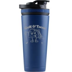 SwingJuice Ice Shaker Unisex Bottle Golf & Tacos Blue 26 Oz.