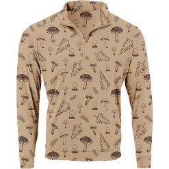 SwingJuice Long Sleeve Men's Performance Quarter Zip Golf Mushrooms -Pro Golf Store swingjuice mushrooms men performance 1 4 20zip tan