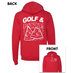 SwingJuice Long Sleeve Unisex Hoodie Golf & Pizza -Pro Golf Store swingjuice new golf pizza hoodie front back red 854962da 4faf 4f74 9134 935308e4701b