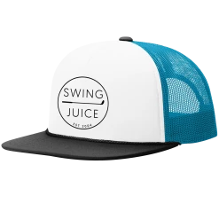 SwingJuice Foam Trucker Unisex Golf Hat -Pro Golf Store swingjuice retro golf foam trucker hat white neon blue black charcoal